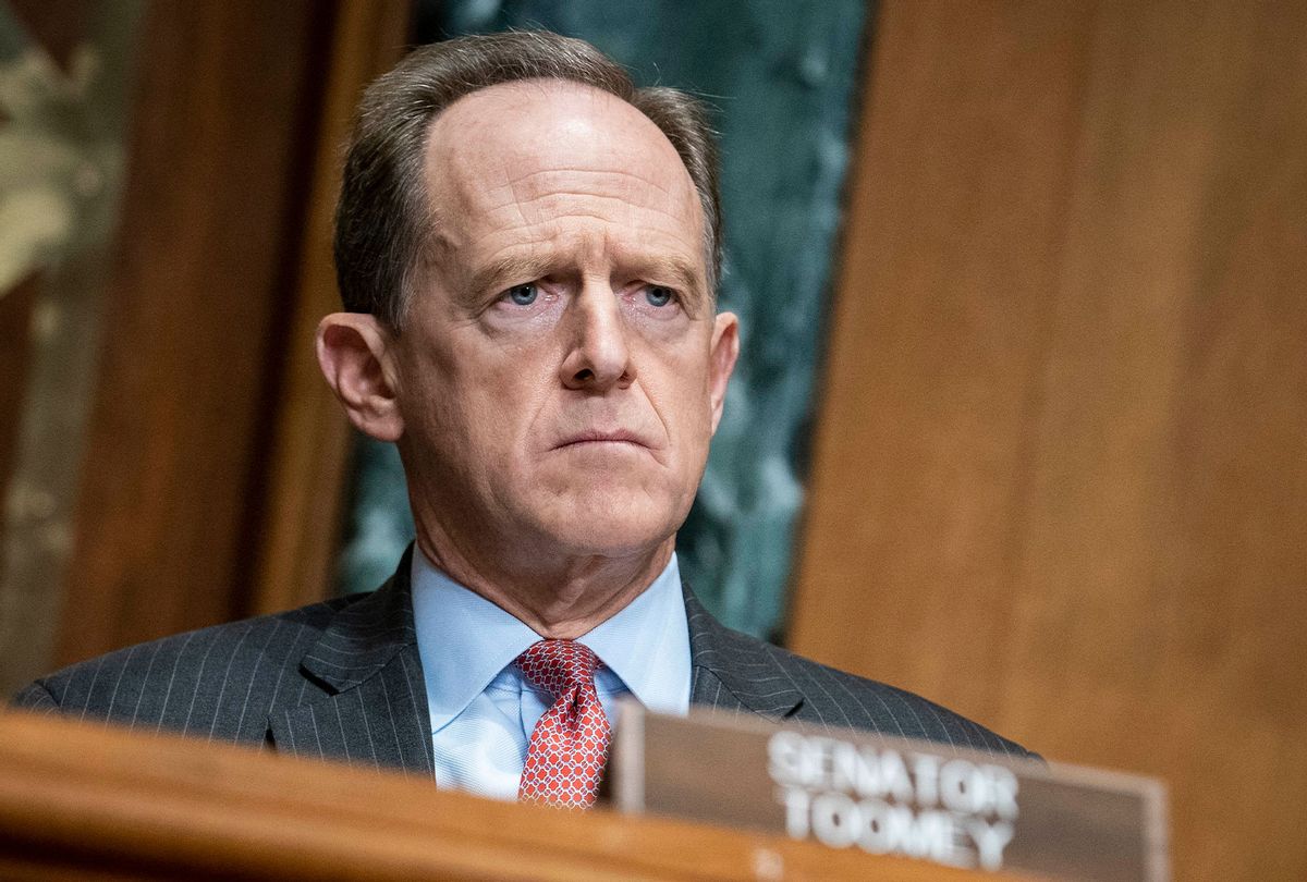 Rep. Senator Pat Toomey (R-PA) questions Treasury Secretary Steven Mnuchin during a hearing on the "Examination of Loans to Businesses Critical to Maintaining National Security" on Capitol Hill on December 10, 2020 in Washington, DC. (Sarah Silbiger-Pool/Getty Images)