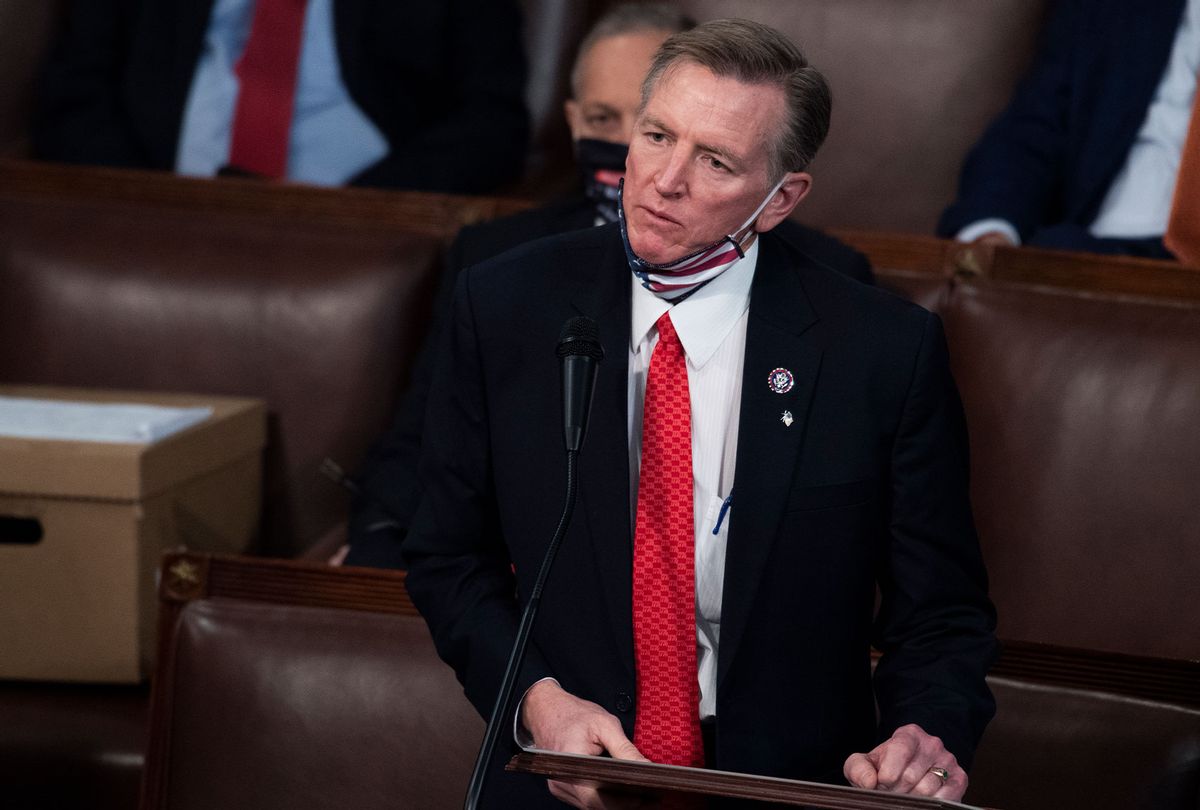 Rep. Paul Gosar, R-Ariz., objects to Arizonas Electoral College votes certification for Joe Biden during a joint session of Congress in the House chamber on Wednesday, January 6, 2021. (Tom Williams/CQ-Roll Call, Inc via Getty Images)