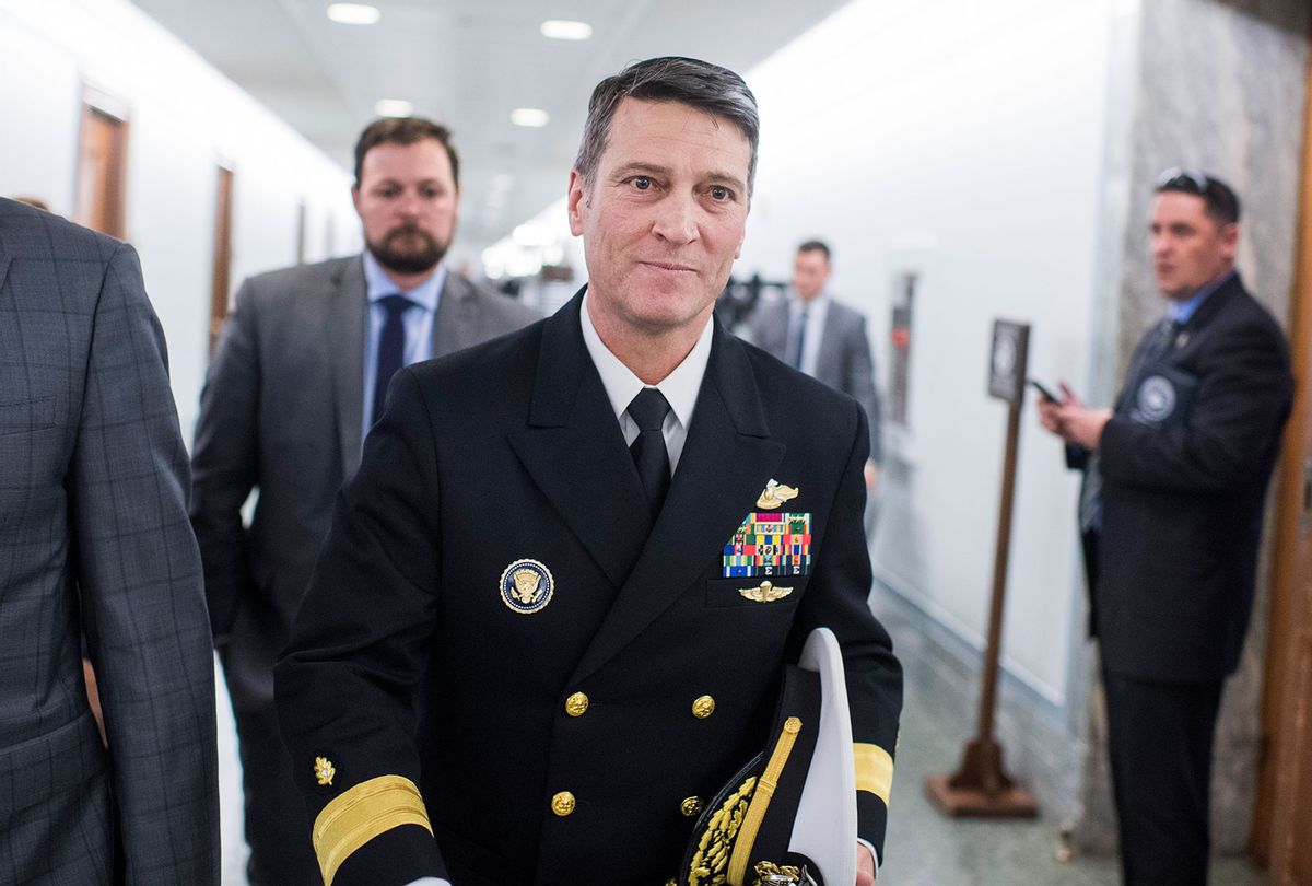 Rear Adm. Ronny Jackson, nominee for Veterans Affairs secretary, leaves Dirksen Building after a meeting on Capitol Hill with Sen. Jerry Moran, R-Kan., on April 24, 2018. (Tom Williams/CQ Roll Call)