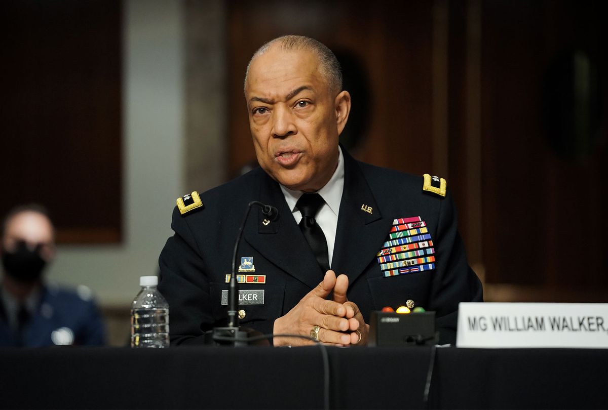 Army Maj. Gen. William Walker, Commanding General of the District of Columbia National Guard answers questions during a Senate Homeland Security and Governmental Affairs & Senate Rules and Administration joint hearing to discuss the January 6th attack on the U.S. Capitol on March 3, 2021 in Washington, DC. The committee is scheduled to hear testimony about DHS, FBI, National Guard and Department of Defense support and response to the attack on the U.S. Capitol on January 6. (Greg Nash-Pool/Getty Images)