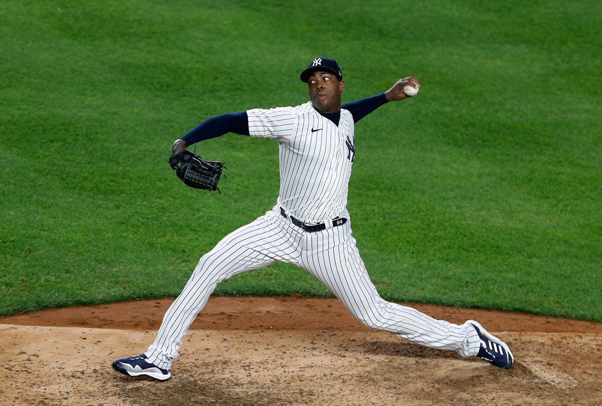 New York Yankees' Aroldis Chapman in action against the Miami Marlins (Jim McIsaac/Getty Images)