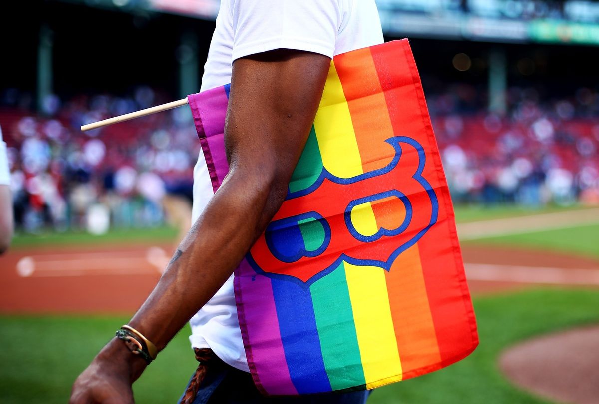 Fans celebrate Pride Night before a game between the Boston Red Sox and the Detroit Tigers at Fenway Park (Adam Glanzman/Getty Images)