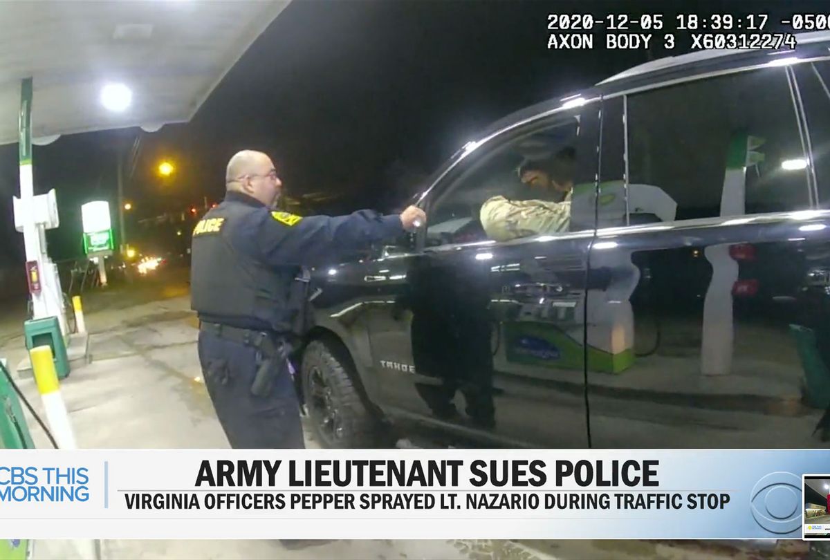Police officers in Virginia held an Army officer at gunpoint and pepper-sprayed him (CBS)