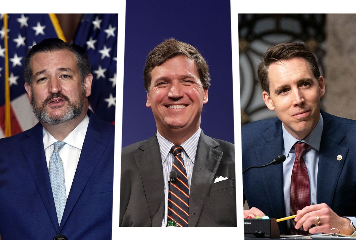 Ted Cruz, Tucker Carlson and Josh Hawley (Photo illustration by Salon/Getty Images)