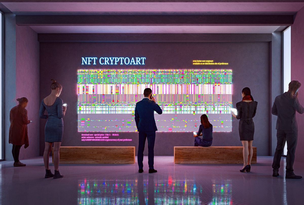NFT CryptoArt display in an art gallery  (Gremlin/Getty stock photo)