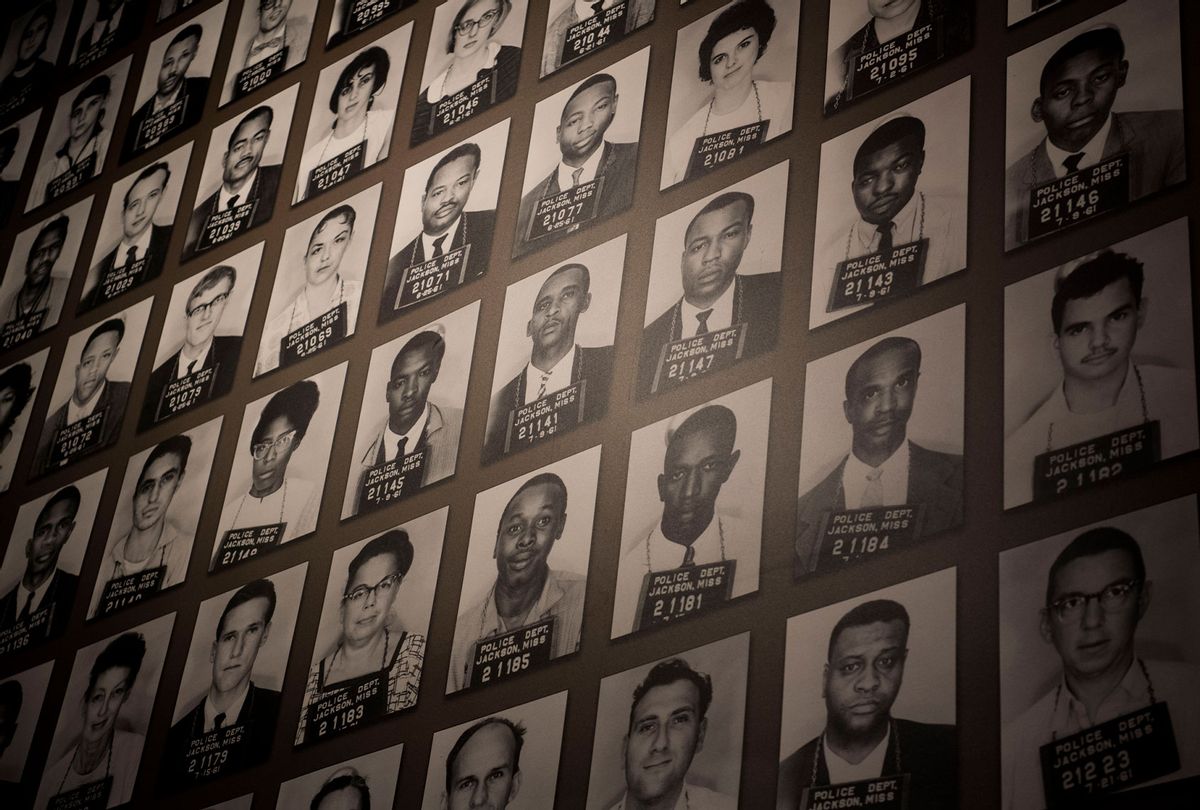 A Mississippi Civil Rights Museum mural of Freedom Riders who were arrested (Carolyn Van Houten/The Washington Post via Getty Images)