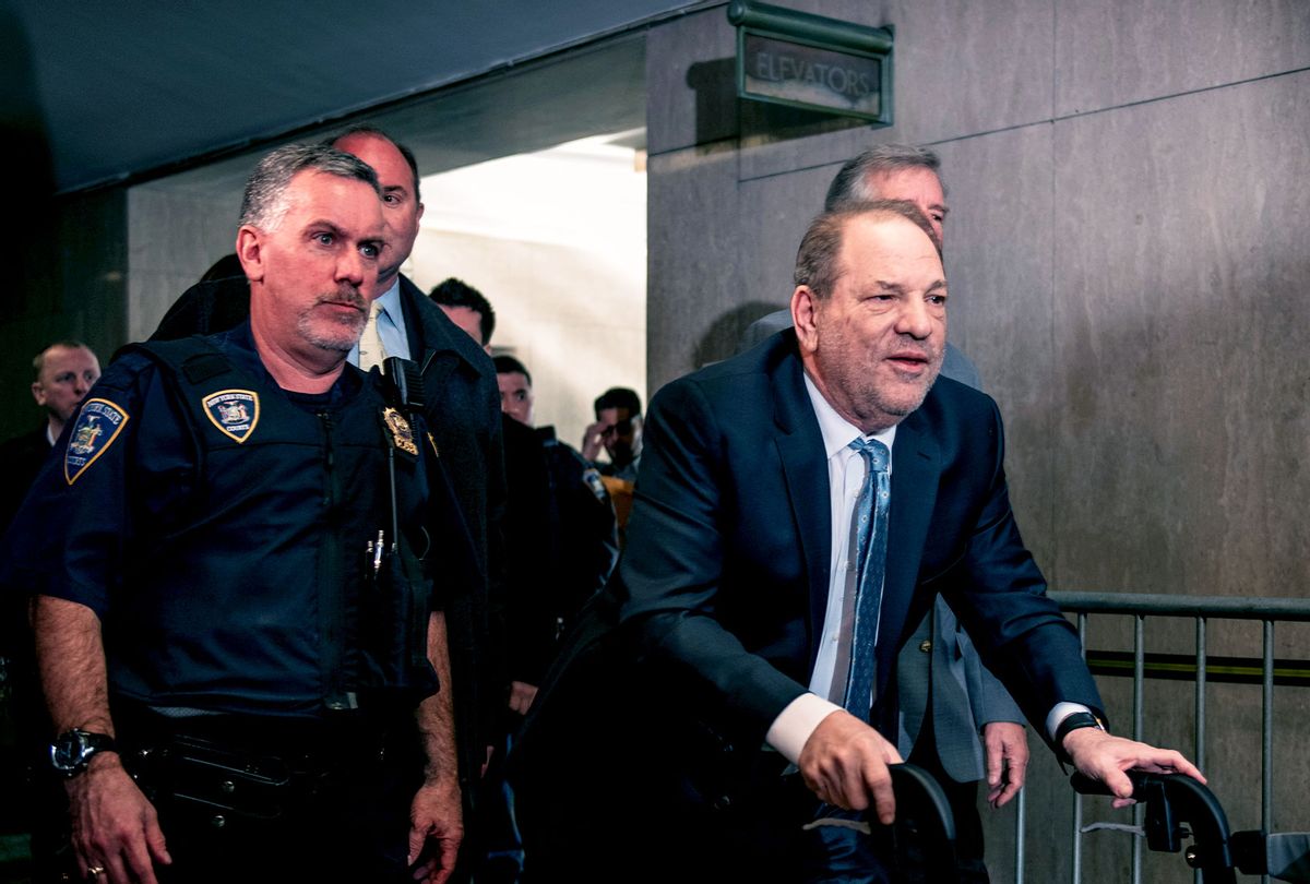 Movie producer Harvey Weinstein (R) enters New York City Criminal Court on February 24, 2020 in New York City. Jury deliberations in the high-profile trial are believed to be nearing a close, with a verdict on Weinstein's numerous rape and sexual misconduct charges expected in the coming days. (Scott Heins/Getty Images)