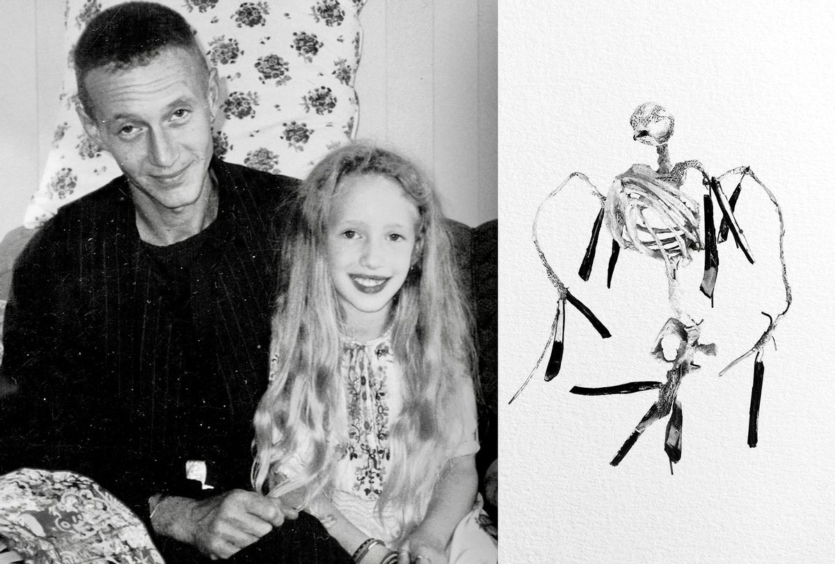 Author Lilly Dancyger with her father, Joe Schactman | Bird sculpture constructed by Joe Schactman (Joe Schactman, Courtesy of Lilly Dancyger)