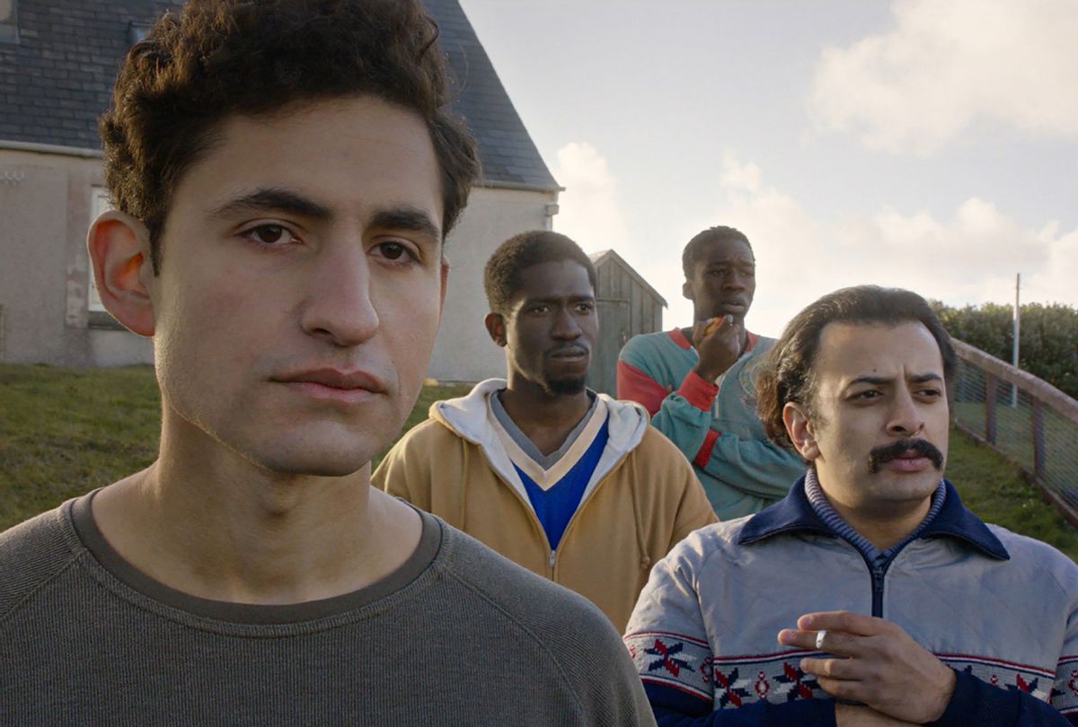 Amir El-Masry, Ola Orebiyi, Kwabena Ansah and Vikash Bhai in "Limbo" (Focus Features)