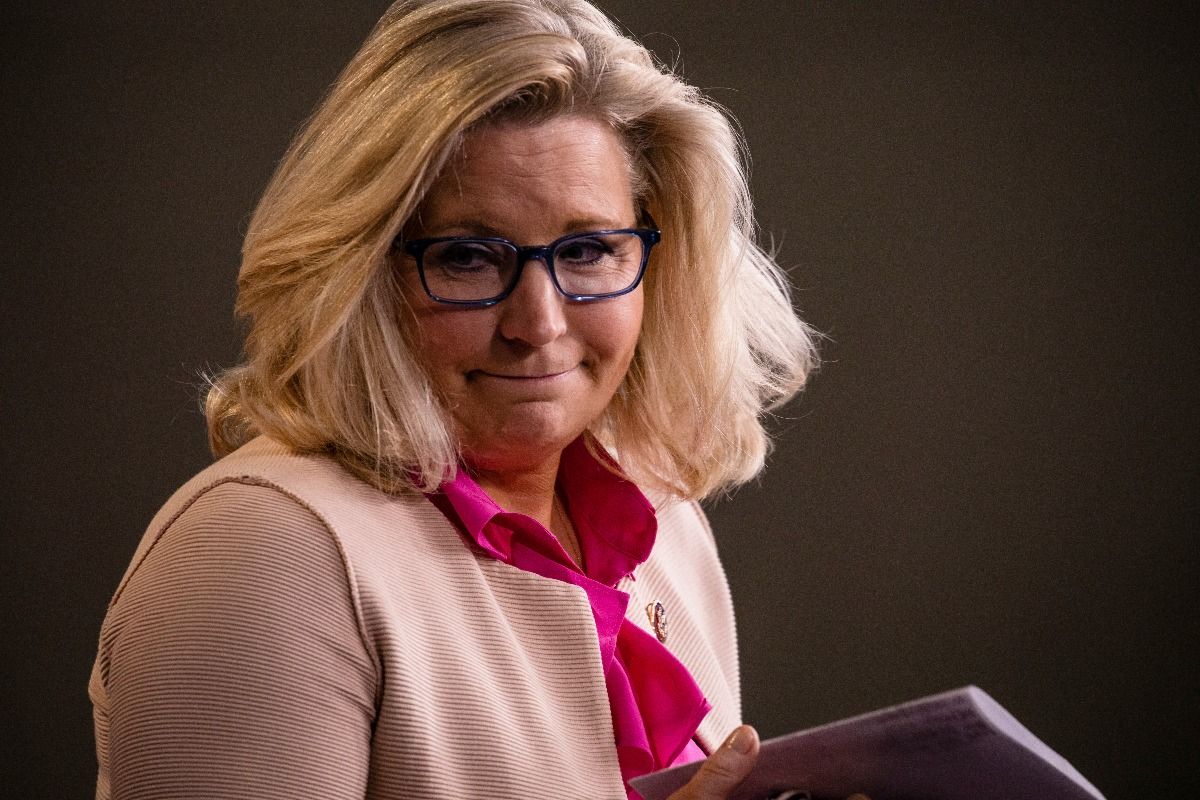WASHINGTON, DC - U.S. Rep. Liz Cheney leaves the podium after speaking during a news conference with other Republican members of the House of Representatives. (Photo by Samuel Corum/Getty Images)