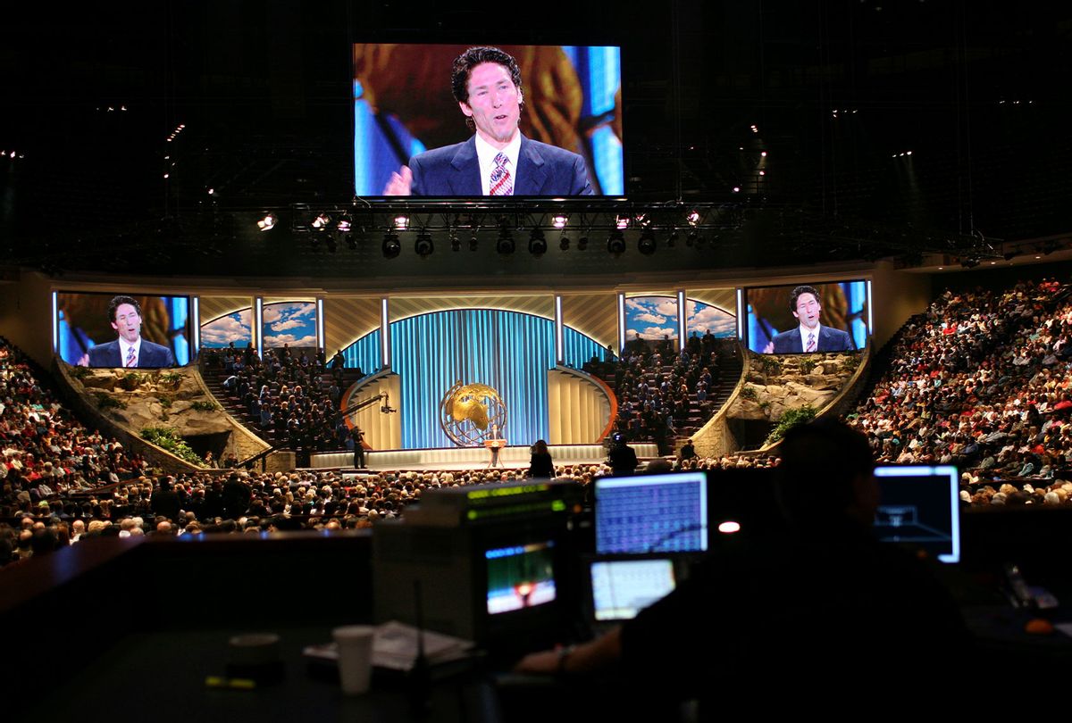 Service at Lakewood Church in Houston, where Pastor Joel Osteen preaches to some 25,000 people each week. There are currently 842 mega churches that host an excess of three million people on any given Sunday. Mega churches are loosely defined as non-Catholic churches with at least 2,000 weekly attendants. (Timothy Fadek/Corbis via Getty Images)
