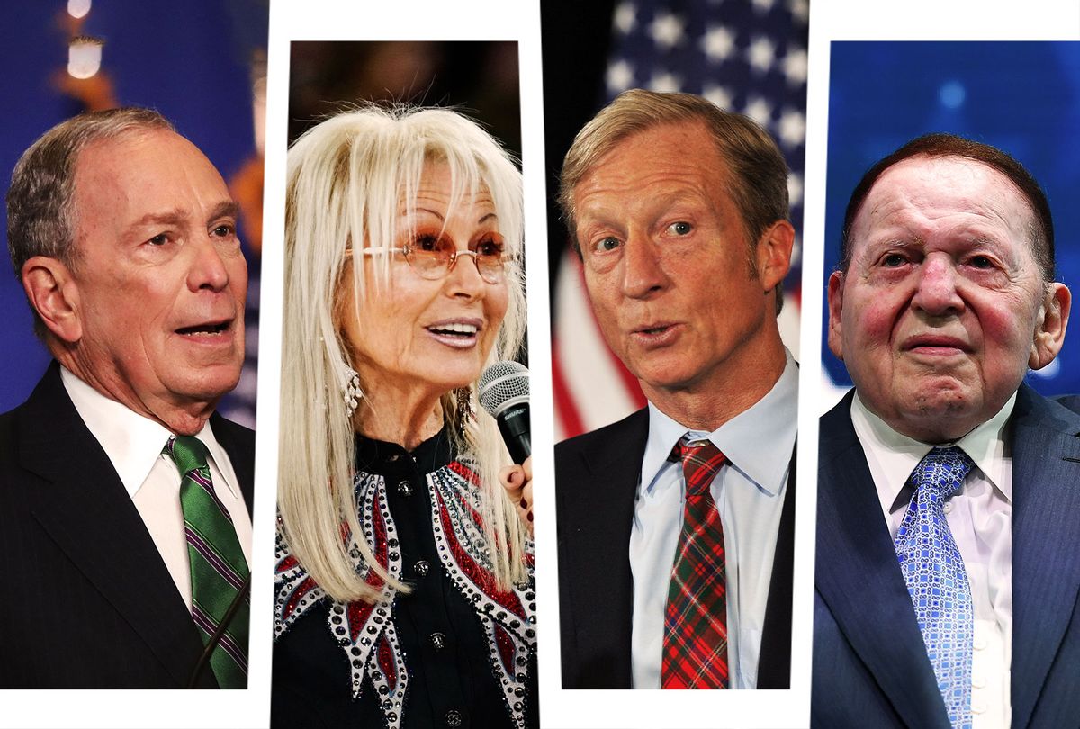 Mike Bloomberg, Miriam Adelson, Tom Steyer and Sheldon Adelson (Photo illustration by Salon/Getty Images)