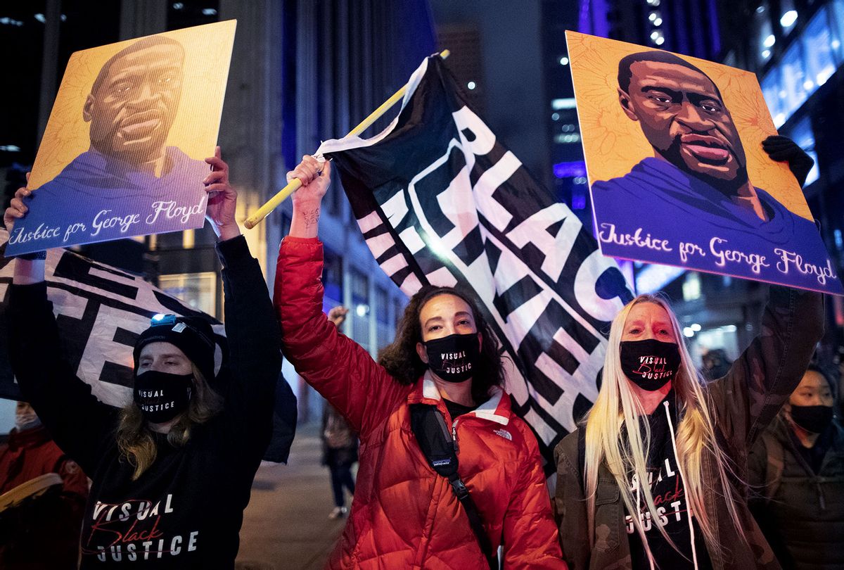 Protesters, demanding justice for George Floyd, gather in front of the Hennepin County Government Center in Minneapolis, Minnesota United States on April 9, 2021. (Christopher Mark Juhn/Anadolu Agency via Getty Images)