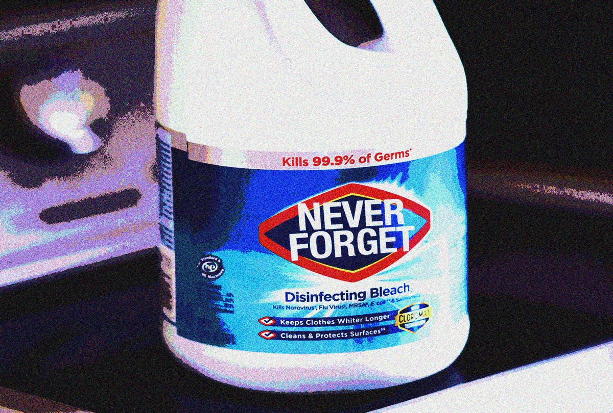 Clorox bleach bottle with "NEVER FORGET" instead of logo (Photo illustration by Salon/Getty Images)