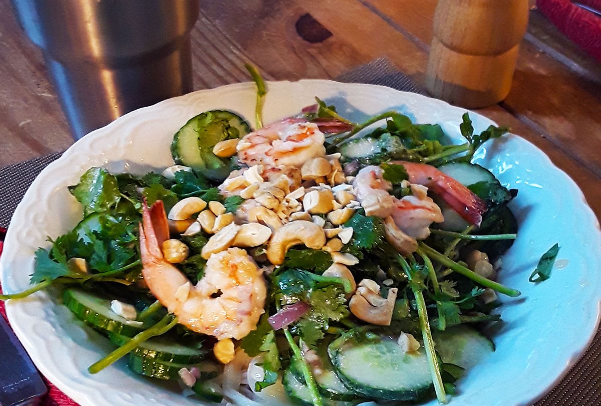 Rice noodle salad with shrimp and coconut ginger lime dressing (Lucian Truscott)