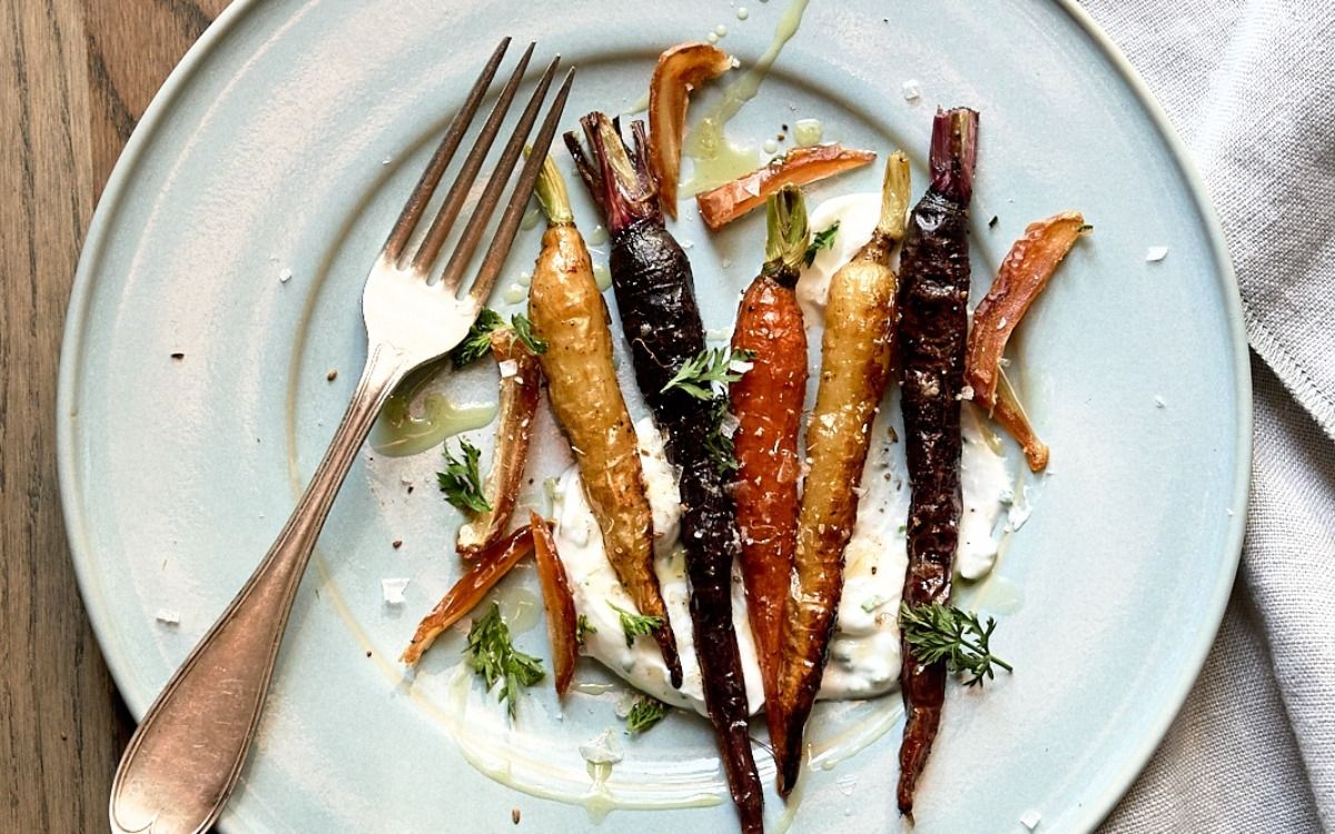 Roasted Carrots with Herbed Yogurt Sauce. (Mark Fleming/Yankee Magazine)