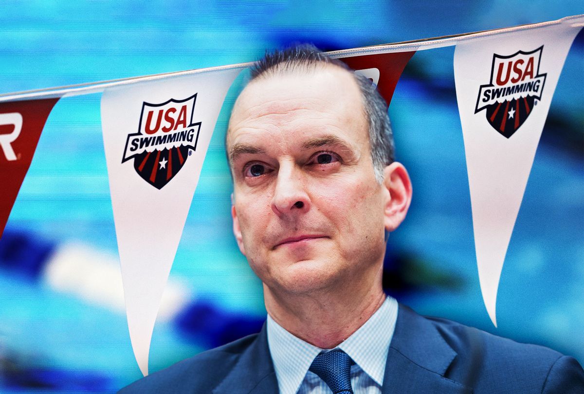 Travis Tygart, CEO of the U.S. Anti-Doping Agency | USA Swimming flags at a meet (Photo illustration by Salon/Getty Images)