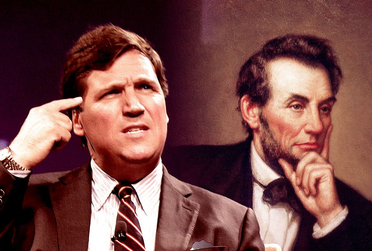 Abraham Lincoln fed up with Tucker Carlson (Photo illustration by Salon/Getty Images)