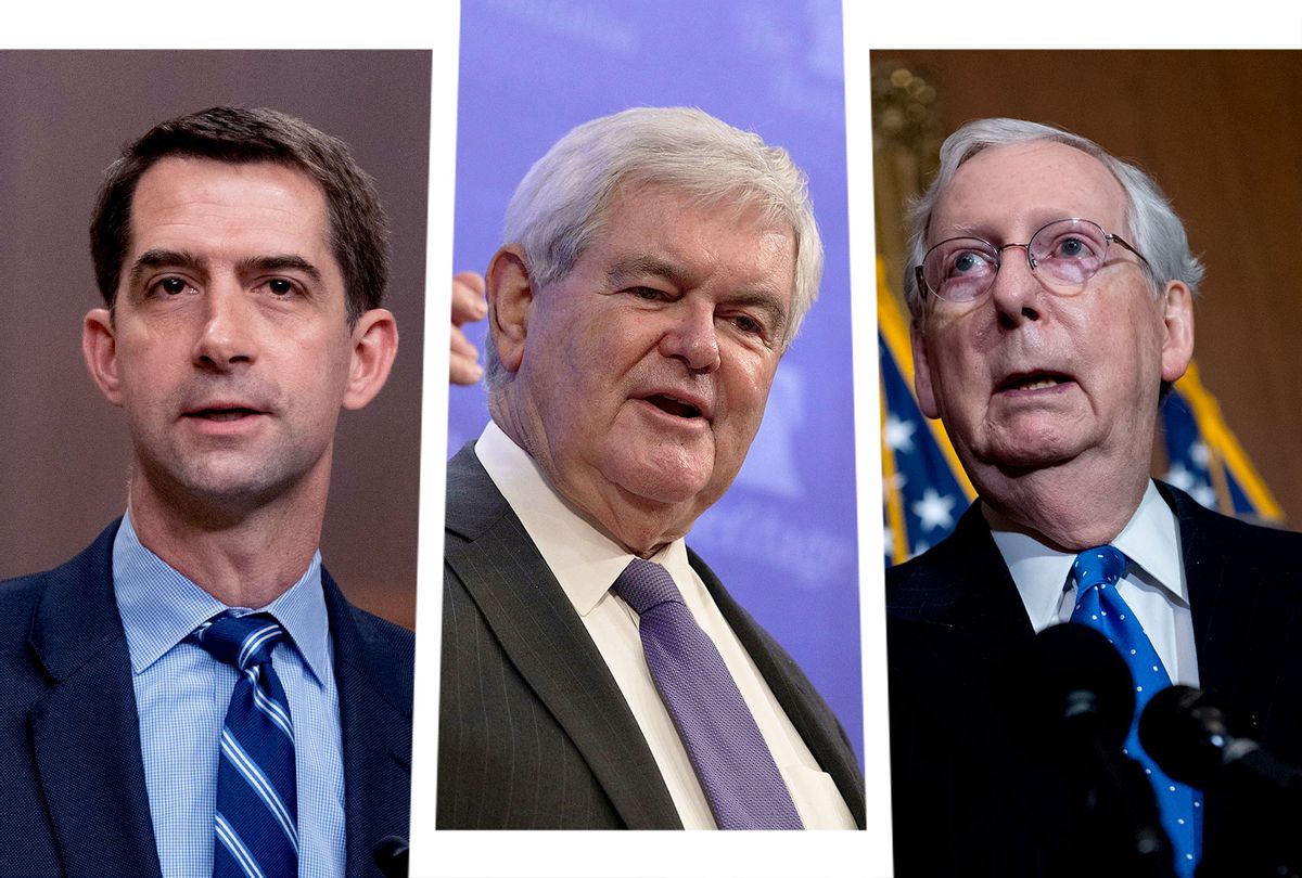 Tom Cotton, Newt Gingrich and Mitch McConnell (Photo illustration by Salon/Getty Images)
