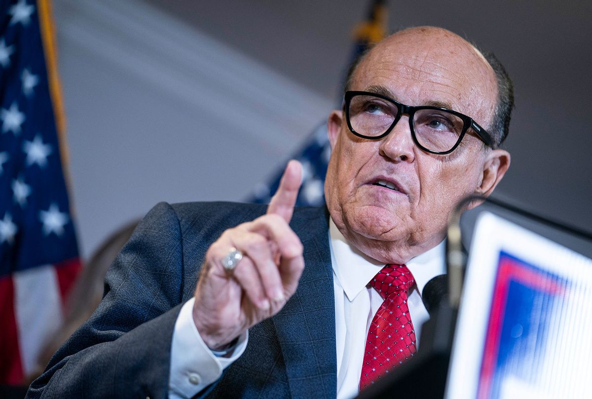 Former New York City Mayor Rudy Giuliani, lawyer for U.S. President Donald Trump, speaks during a news conference about lawsuits contesting the results of the presidential election at the Republican National Committee headquarters in Washington, D.C., on Thursday Nov. 19, 2020. (Sarah Silbiger for The Washington Post via Getty Images)