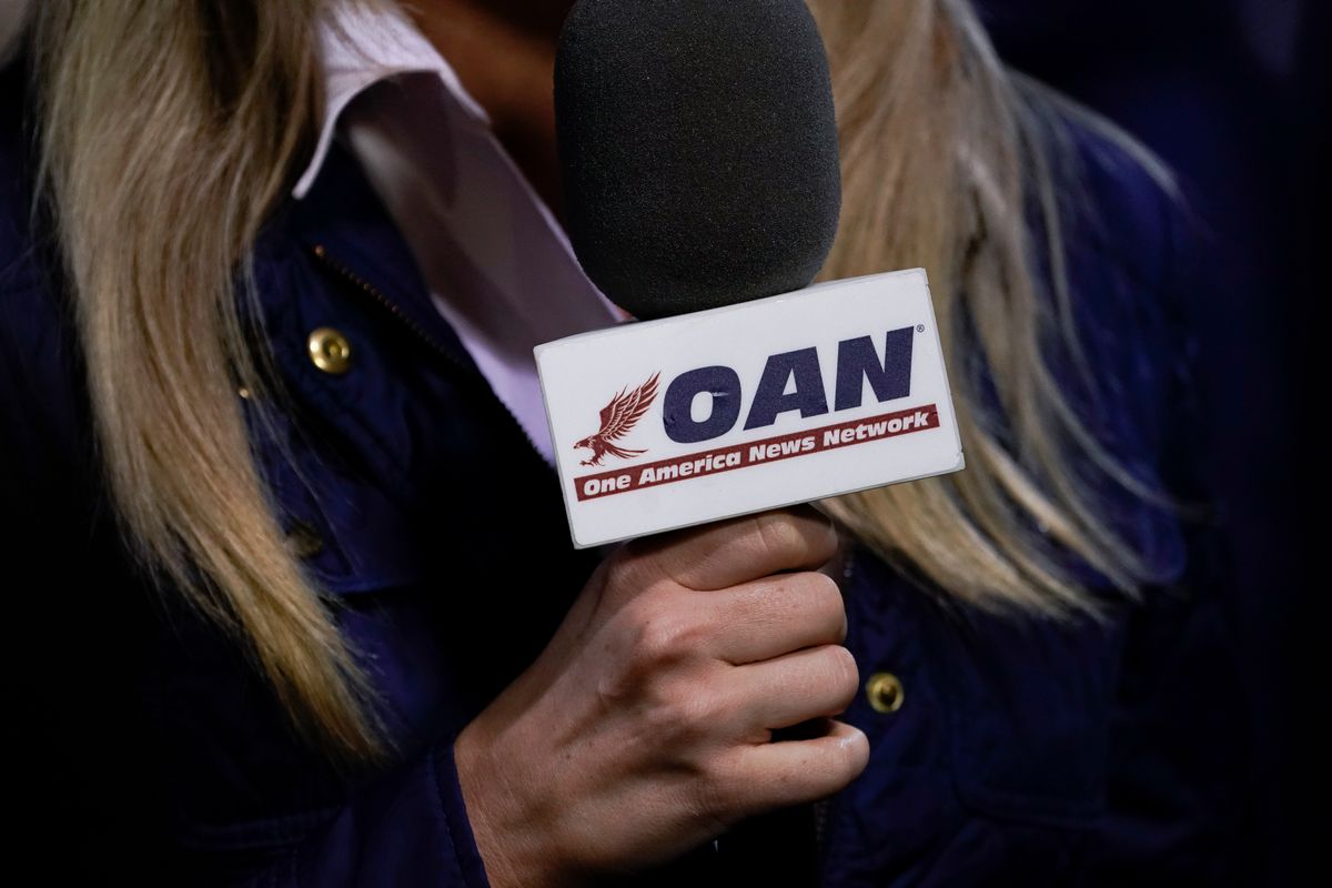 A One America News Network microphone flag (Getty Images)