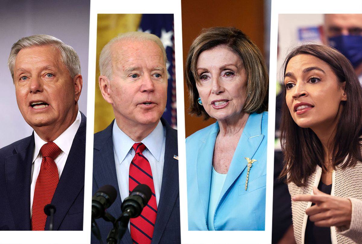 Lindsey Graham, Joe Biden, Nancy Pelosi and Alexandria Ocasio-Cortez (Photo illustration by Salon/Getty Images)