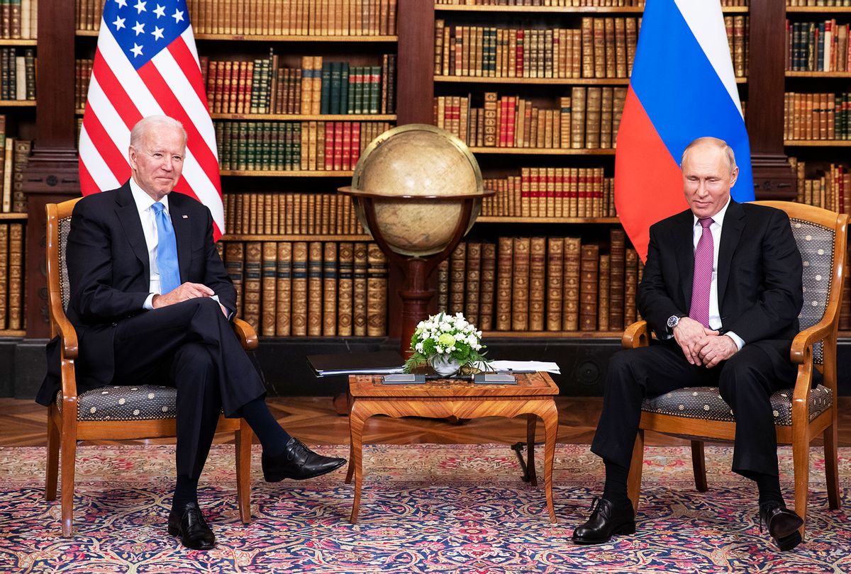 U.S. president Joe Biden (L) and Russian President Vladimir Putin meet during the U.S.-Russia summit at Villa La Grange on June 16, 2021 in Geneva, Switzerland. Biden is meeting his Russian counterpart, Putin, for the first time as president in Geneva, Switzerland. (Peter Klaunzer - Pool/Keystone via Getty Images)