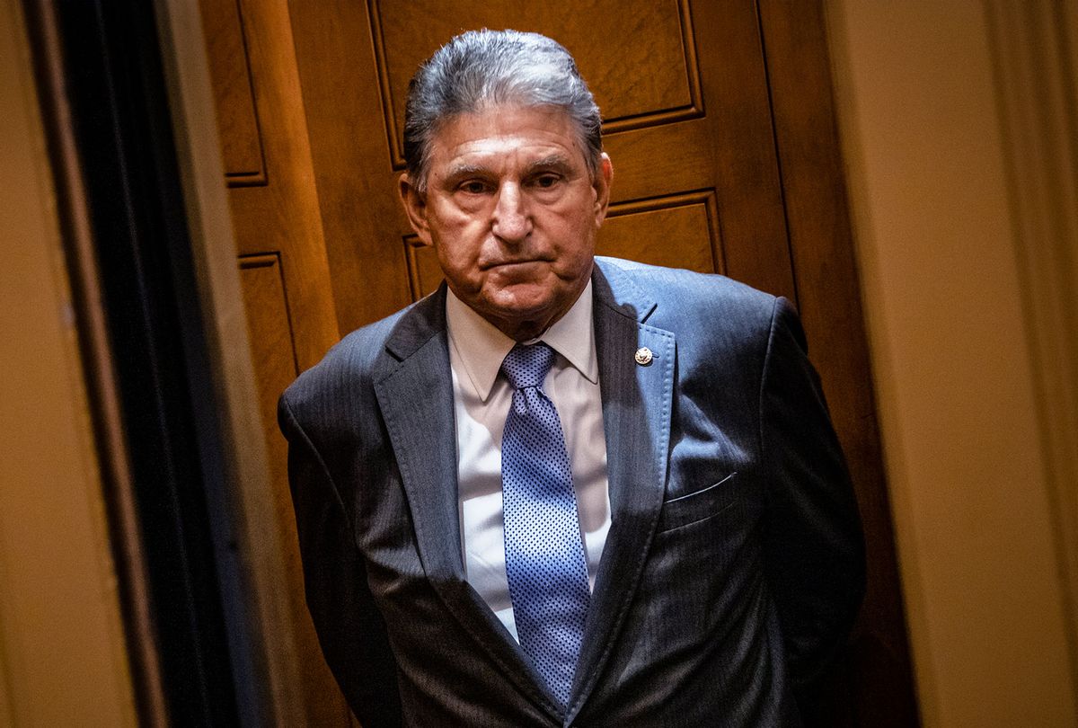 Senator Joe Manchin (D-WV) heads to a vote in the Senate at the U.S. Capitol on June 8, 2021 in Washington, DC. The spotlight on Sen. Manchin grew even brighter after declaring that he will vote against the Democrats voting rights bill, the For the People Act, in his op-ed that was published in the Charleston Gazette-Mail over the weekend. (Samuel Corum/Getty Images)
