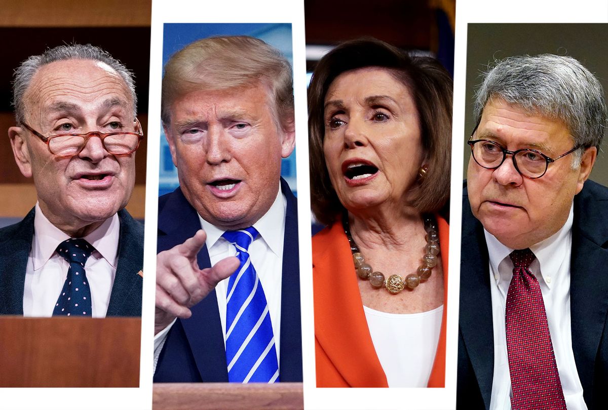 Chuck Schumer, Donald Trump, Nancy Pelosi and Bill Barr (Photo illustration by Salon/Getty Images)