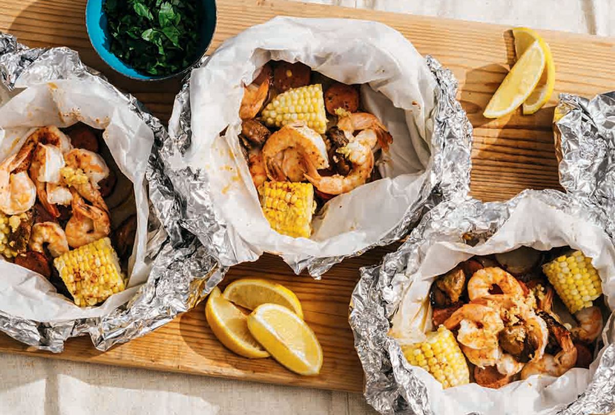 Inspired By New England Clambakes These Grill Packs Replace Lobster With Quick Cooking Shrimp Salon Com