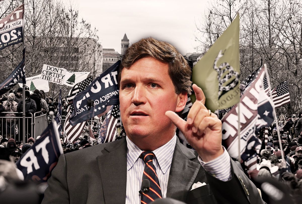 Tucker Carlson and the Capitol Rioters (Photo illustration by Salon/Getty Images)