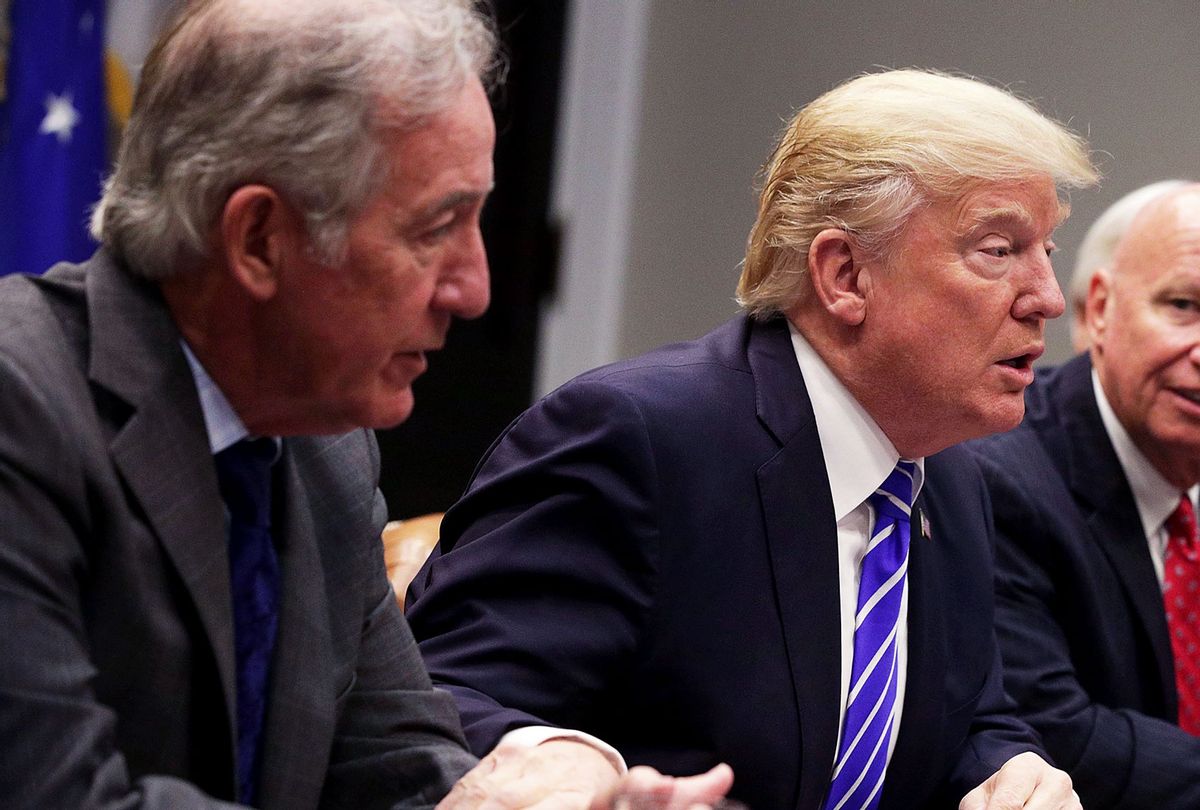 U.S. President Donald Trump speaks during a meeting with members of the House Ways and Means Committee as ranking member Rep. Richard Neal (D-MA) (L) listen September 26, 2017 at the Roosevelt Room of the White House in Washington, DC. (Alex Wong/Getty Images)