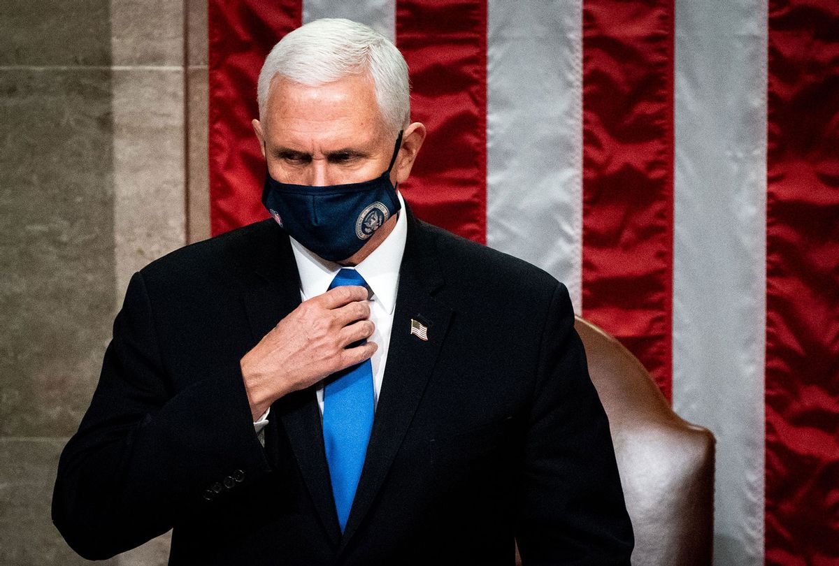 Vice President Mike Pence presides over a joint session of Congress to certify the 2020 Electoral College results after supporters of President Donald Trump stormed the Capitol earlier in the day on Capitol Hill in Washington, DC on January 6, 2021. - Members of Congress returned to the House Chamber after being evacuated when protesters stormed the Capitol and disrupted a joint session to ratify President-elect Joe Biden's 306-232 Electoral College win over President Donald Trump. (ERIN SCHAFF/POOL/AFP via Getty Images)