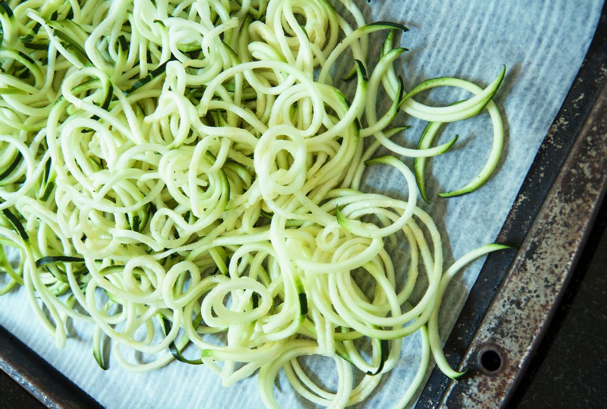 Close-Up of Fresh Zucchini Noodles in Baking Pan. (Education Images/Universal Images Group via Getty Images)