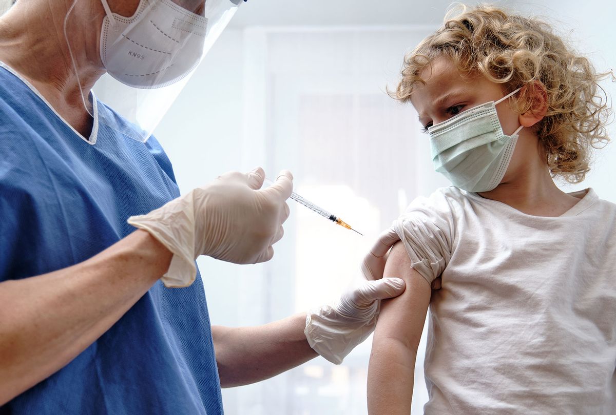 Female doctor giving covid-19 vaccine to a toddler (Roberto Jimenez Mejias/Getty Images)
