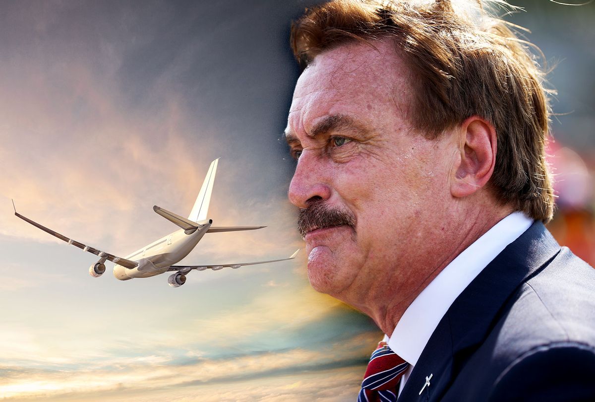 Mike Lindell | A plane flying through the sky (Photo illustration by Salon/Getty Images/Aaron Foster/Tayfun Coskun)
