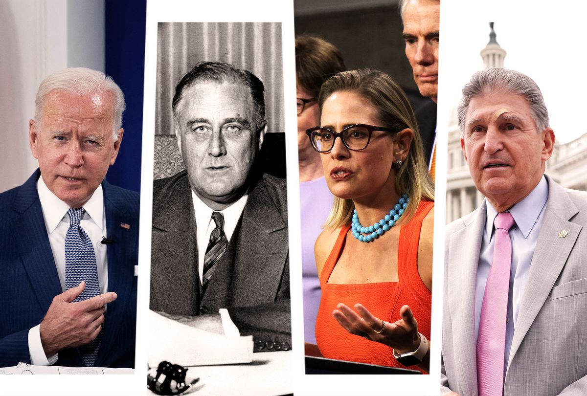 Joe Biden, Franklin Delano Roosevelt, Kyrsten Sinema and Joe Manchin (Photo illustration by Salon/Getty Images)