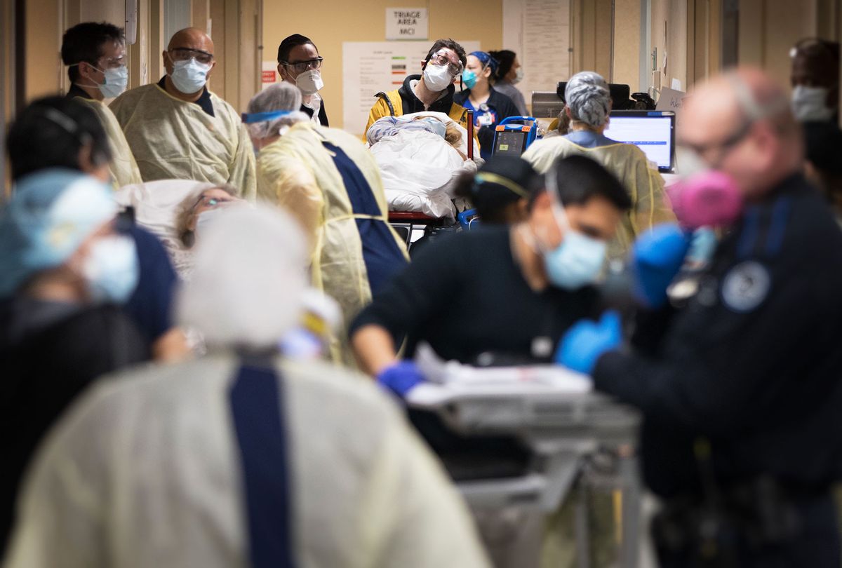 A bustling hallway in the emergency department at Mount Sinai South Nassau hospital due to coronavirus (COVID-19) patients in Oceanside, New York (Jeffrey Basinger/Newsday via Getty Images)