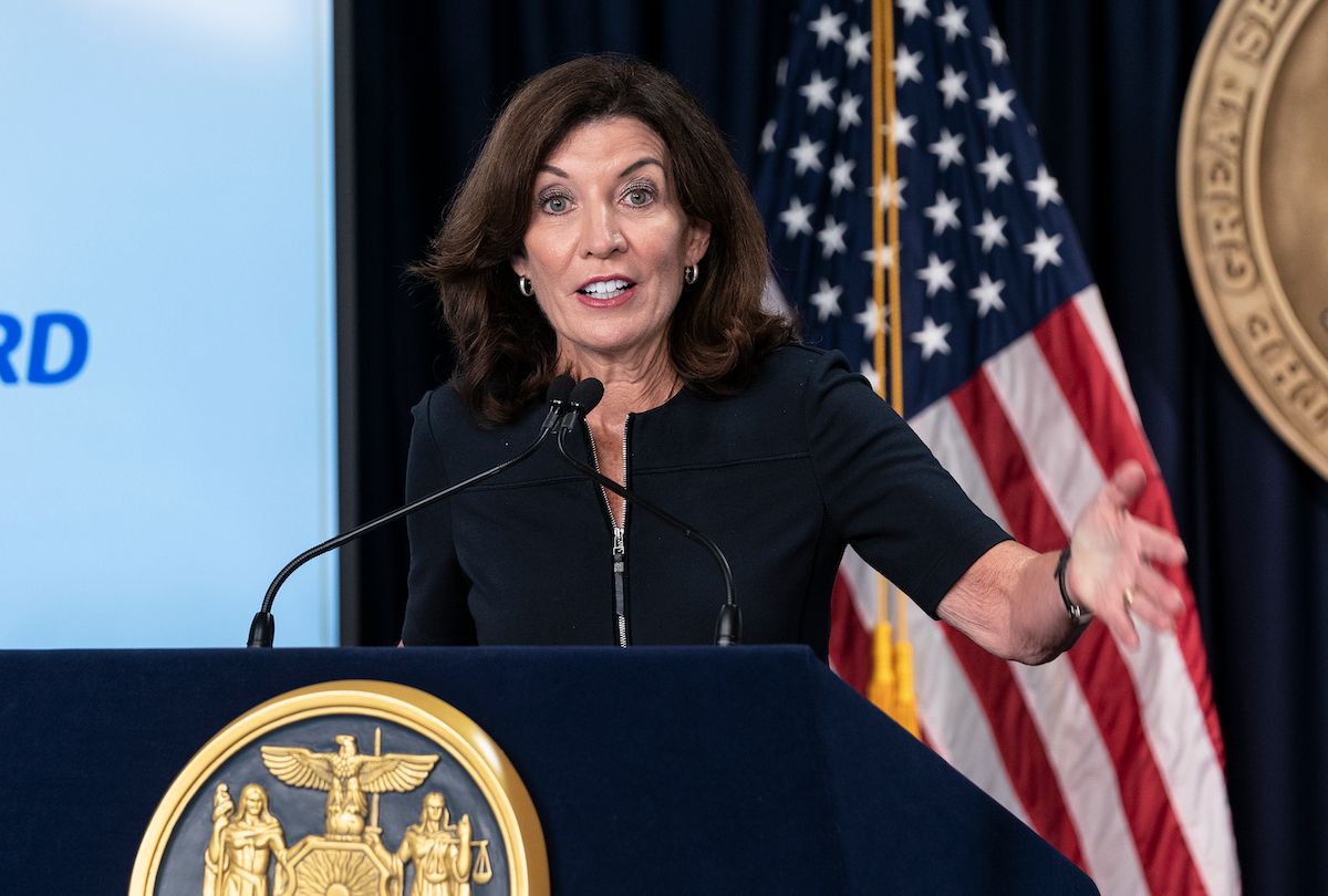 New York Governor Kathy Hochul holds COVID-19 briefing and makes an announcement at State Executive office on 3rd Avenue, Manhattan, September 9, 2021. (Lev Radin/Pacific Press/LightRocket via Getty Images)