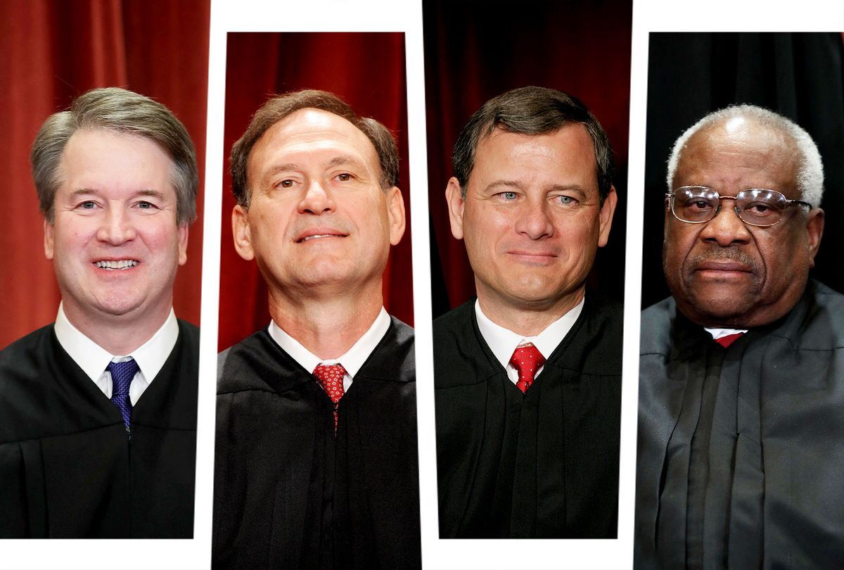 US Supreme Court Justices Brett Kavanaugh, Samuel Alito, John Roberts and Clarence Thomas (Photo illustration by Salon/Getty Images)