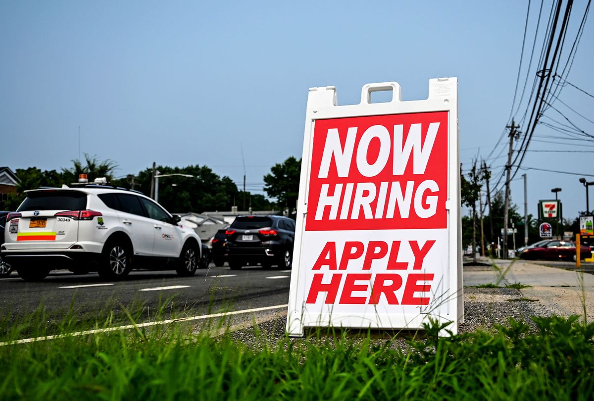 Photo of a help wanted sign along Middle Country Road in Selden on July 20, 2021. (Thomas A. Ferrara/Newsday RM via Getty Images)