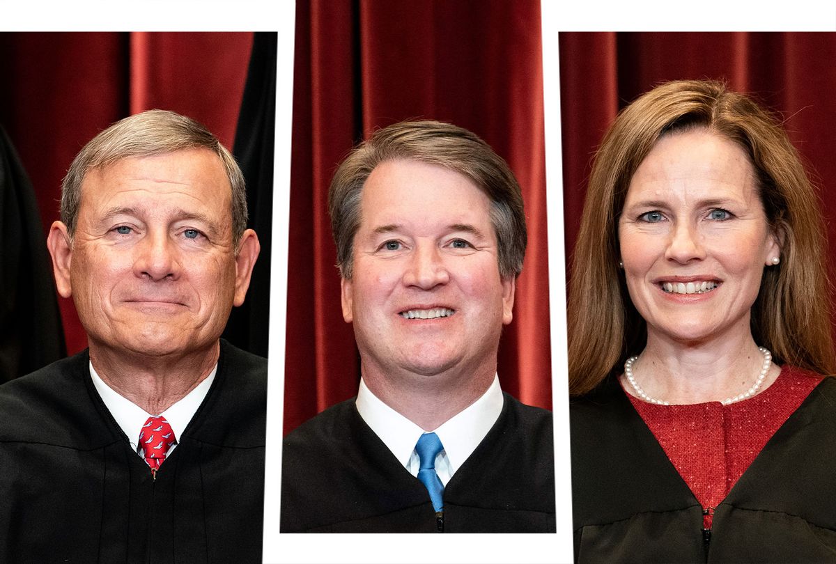 Justices John Roberts, Brett Kavanaugh and Amy Coney Barrett (Photo illustration by Salon/Getty Images/Erin Schaff)