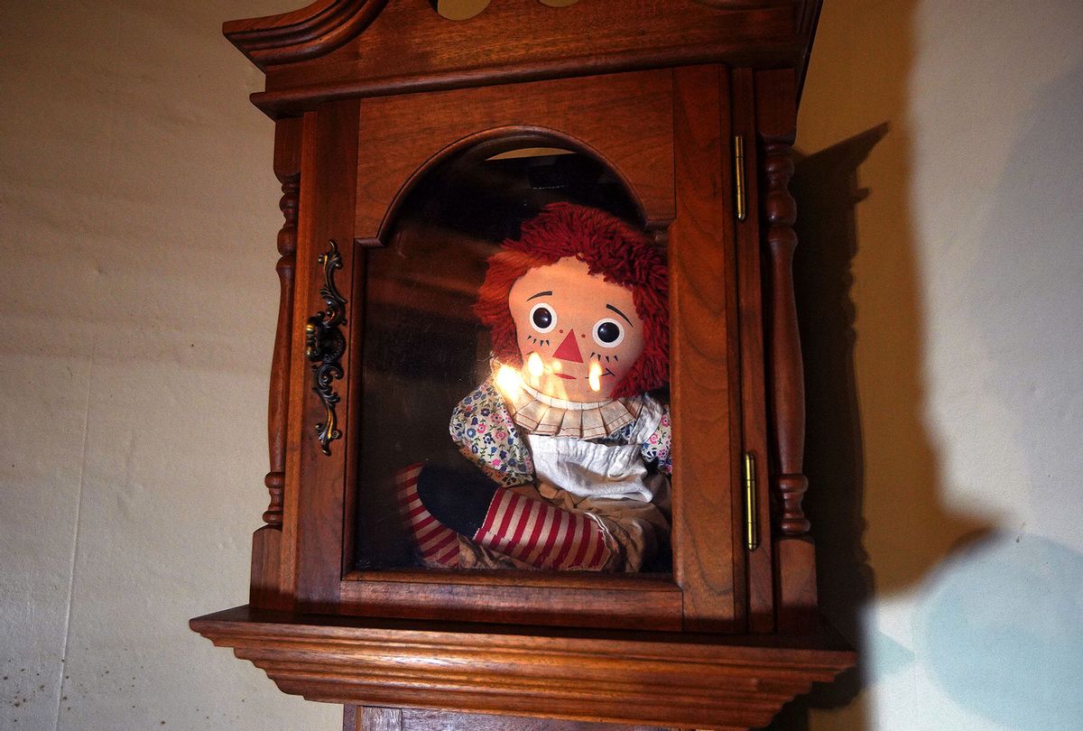 "Annabelle" doll in the farmhouse's living room at the "Conjuring" house in Harrisville, Rhode Island on Oct. 14, 2020 (Barry Chin/The Boston Globe via Getty Images)