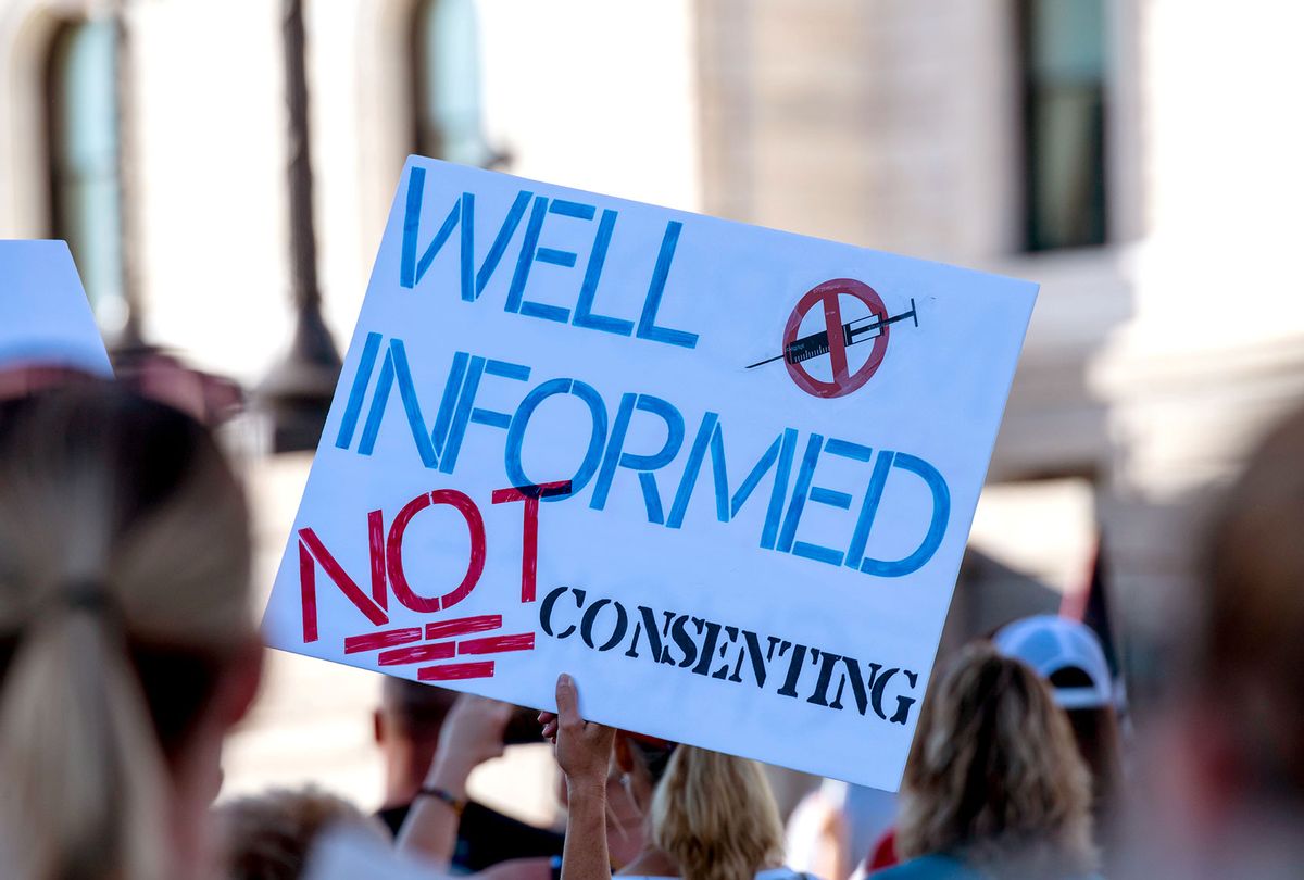Protest to stop vaccine mandates and passports, Anti-vaccine movement. (Michael Siluk/UCG/Universal Images Group via Getty Images)