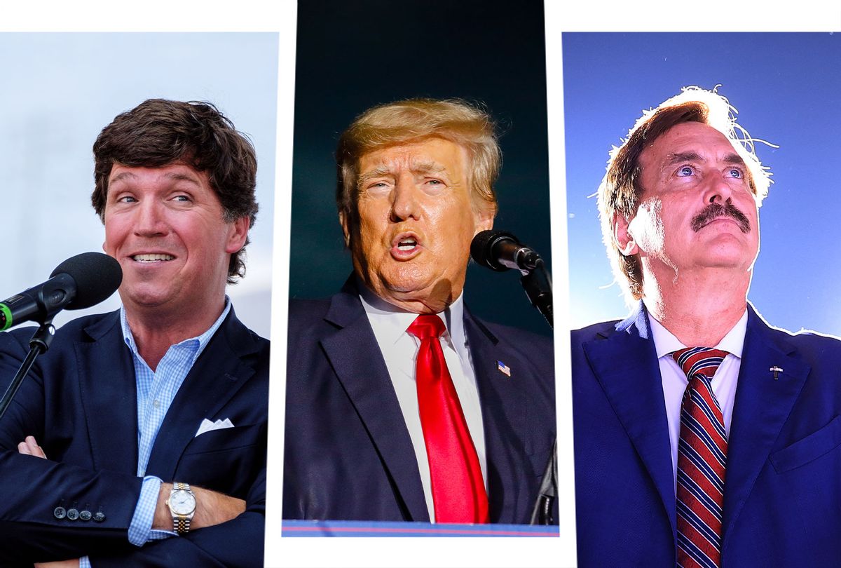 Tucker Carlson, Donald Trump and Mike Lindell  (Photo illustration by Salon/Getty Images)