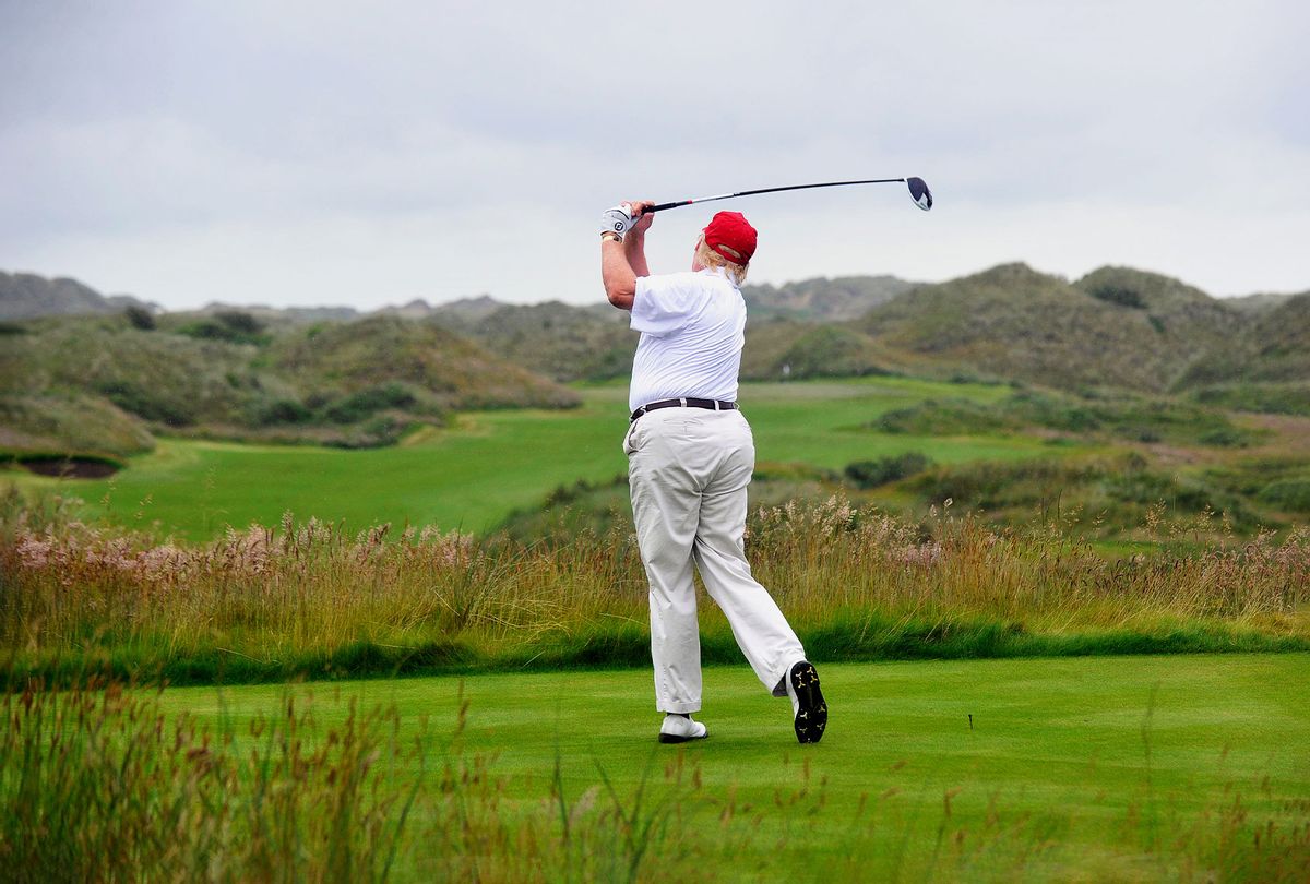 Donald Trump golfing at his Trump International Golf Links course in Aberdeenshire, Scotland. (ANDY BUCHANAN/AFP via Getty Images)