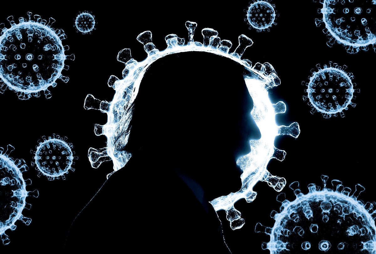 Donald Trump silhouette over COVID-19 spores (Photo illustration by Salon/Getty Images)