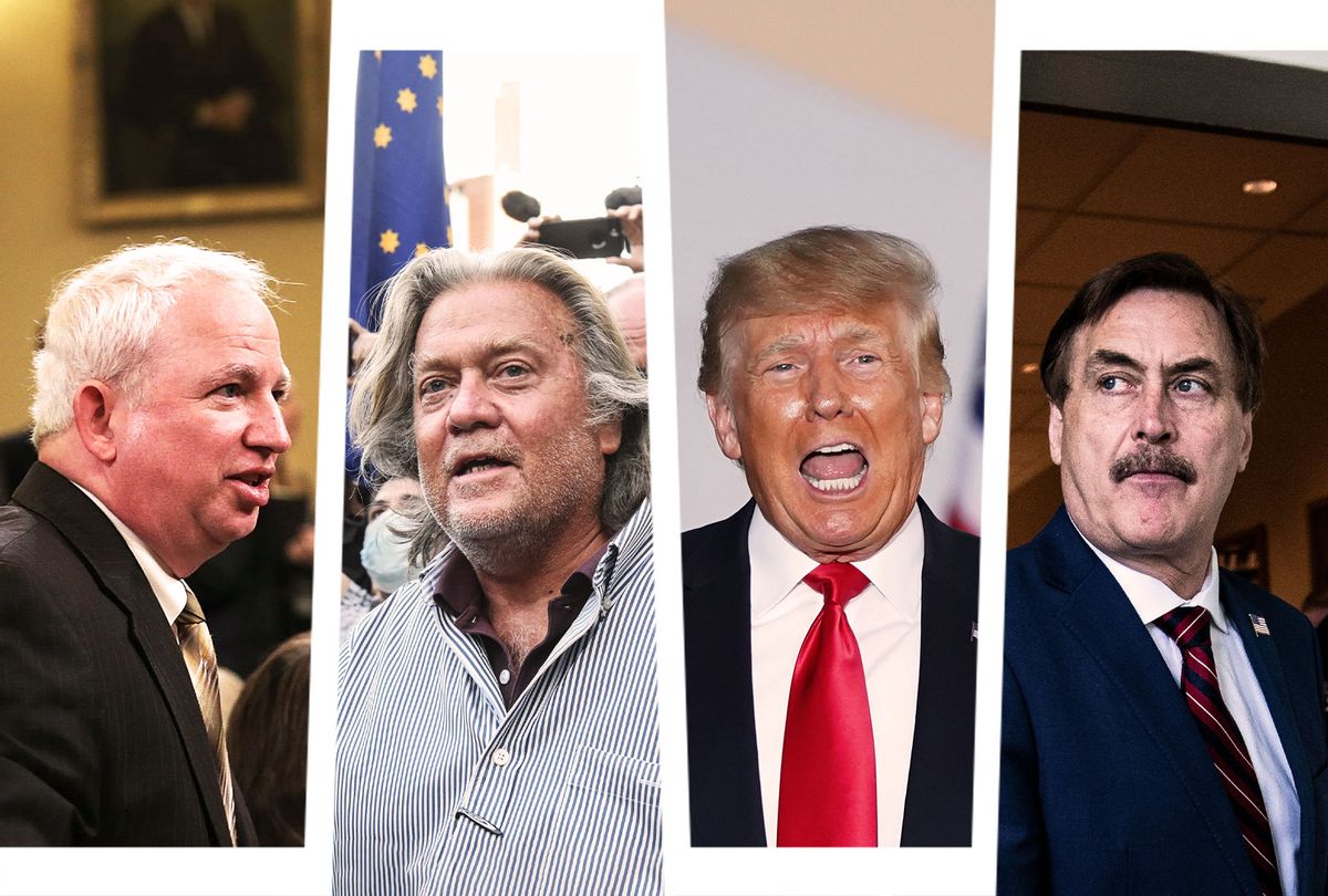 John Eastman, Steve Bannon, Donald Trump and Mike Lindell (Photo illustration by Salon/Getty Images)