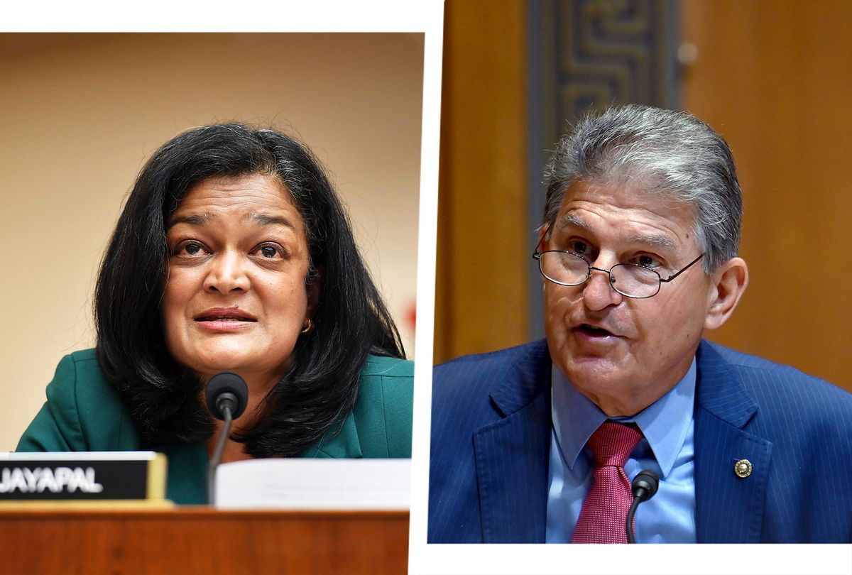 Pramila Jayapal and Joe Manchin (Photo illustration by Salon/Getty Images)