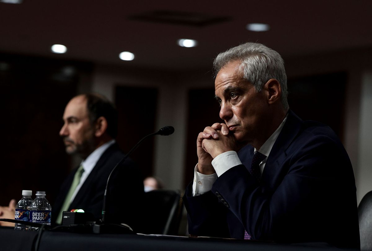 Rahm Emanuel, former Mayor of Chicago and former chief of staff in the Obama White House, listens during a confirmation hearing before Senate Foreign Relations Committee at Dirksen Senate Office Building on Capitol Hill October 20, 2021 in Washington, DC. Emanuel will become the next U.S. Ambassador to Japan if confirmed by the Senate. (Anna Moneymaker/Getty Images)